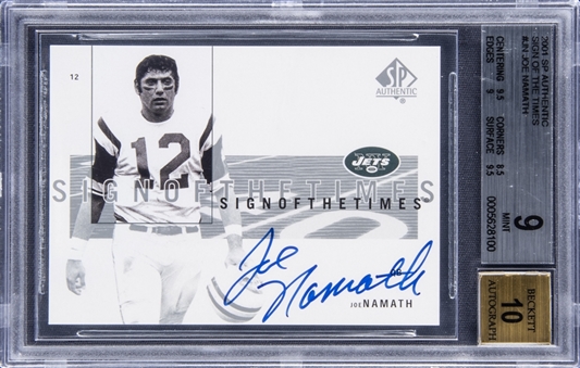 2001 Upper Deck SP Authentic Football Sign Of The Times #JN Joe Namath Autographed Card - BGS MINT 9/BGS 10